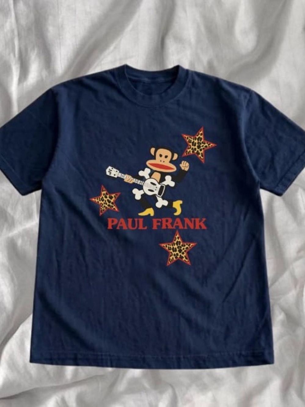 Paul Frank Monkey Guitar Tee with Leopard Stars Gildan Navy